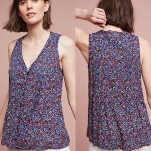 Anthropologie Maeve Lila Pintucked Sleeveless Top Size Small Bohemian Print Boho
